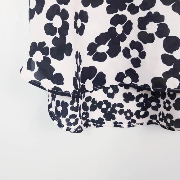 LOFT High Low Black White Floral Semi-Sheer Sleeveless Flowy Blouse Top Small - Picture 4 of 8